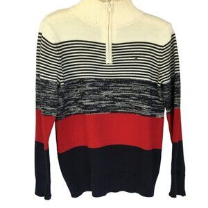 Tommy Hilfiger Quarter Zip Sweater Mock Neck Striped Cotton Women's Size Medium